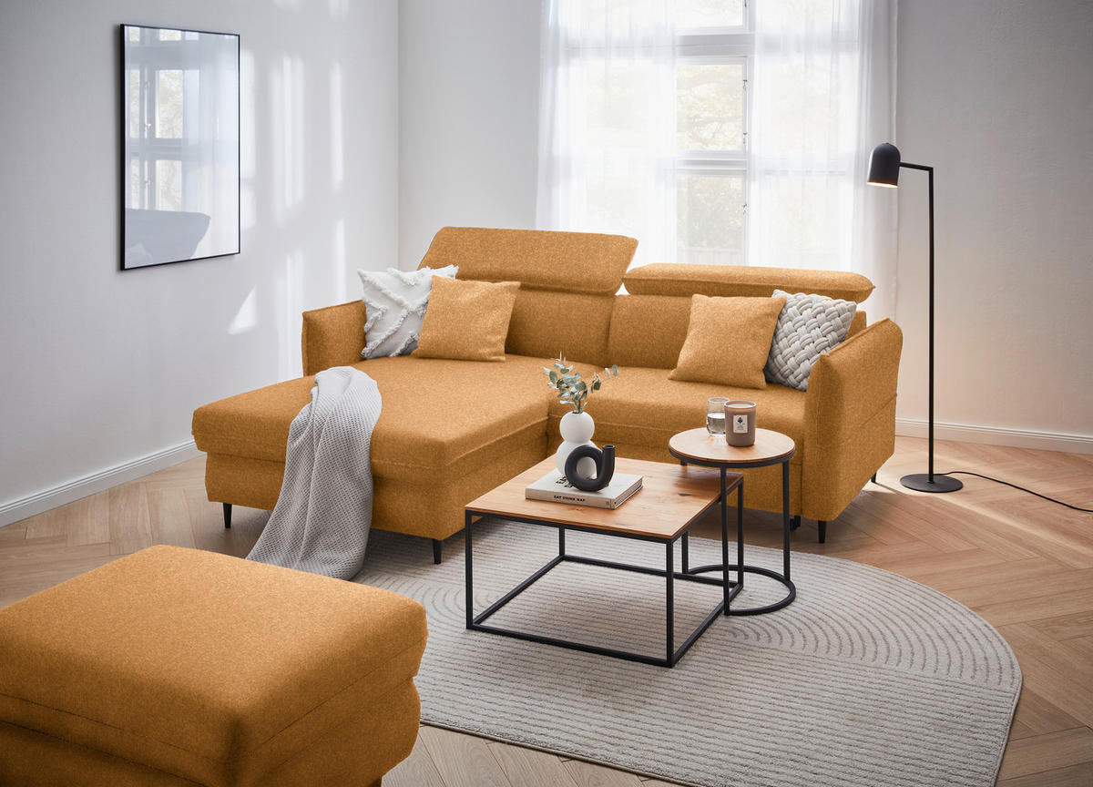 ECKSOFA inkl. Funktionen Currygelb, Gelb, Orange Samt  - Currygelb/Gelb, Design, Holz/Textil (185/232cm) - Stylife