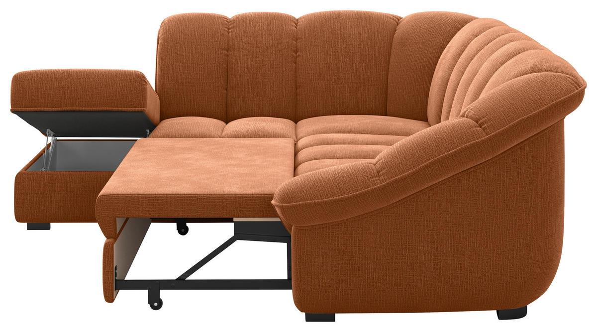 ECKSOFA Terracotta Chenille Bettkasten, Schlaffunktion, Rücken echt  - Terracotta/Schwarz, KONVENTIONELL, Kunststoff/Textil (222/260cm) - Welnova