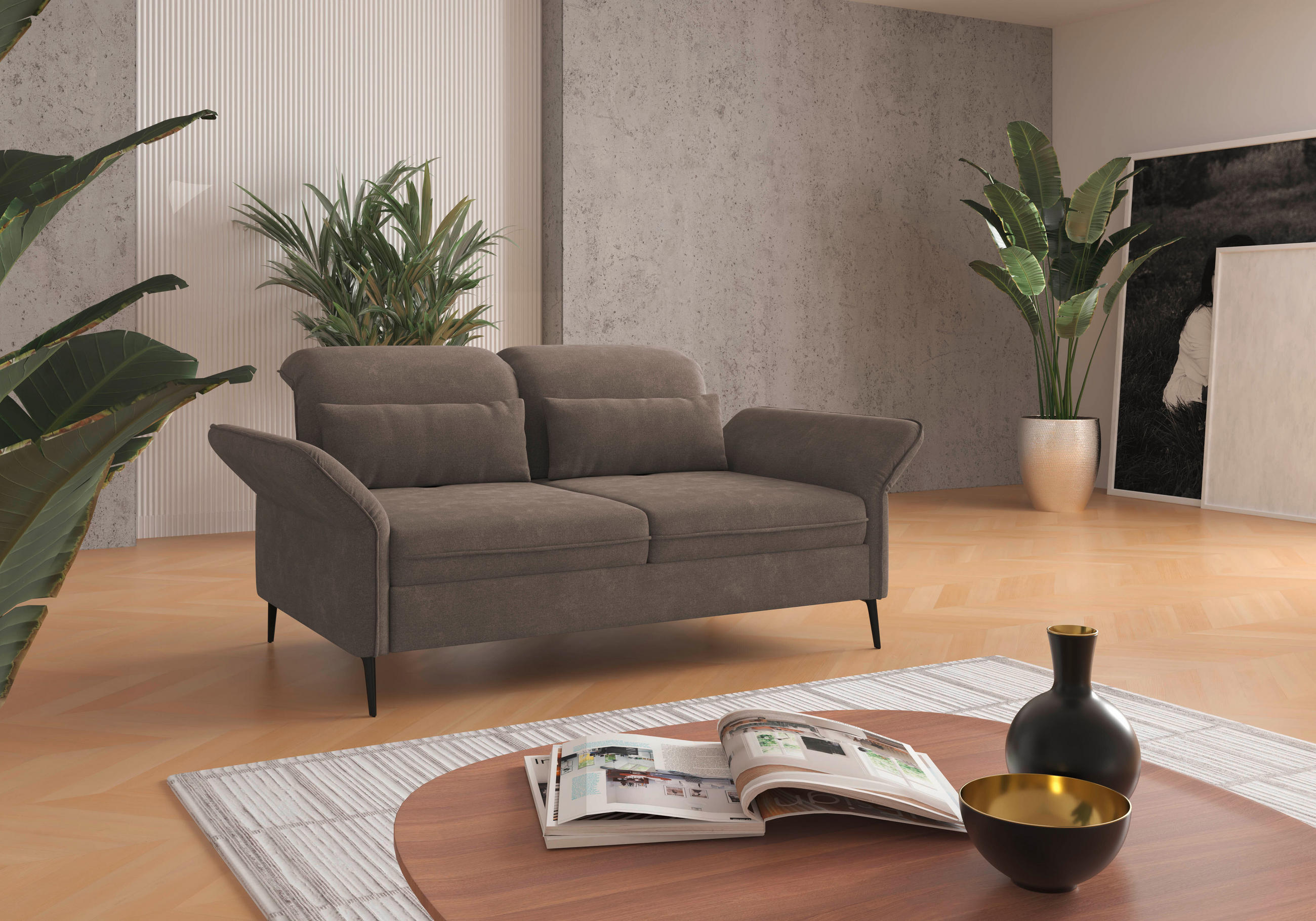2,5-SITZER in Flachgewebe Schlammfarben  - Schlammfarben/Schwarz, Konventionell, Textil/Metall (189/92/123cm) - Sit & More