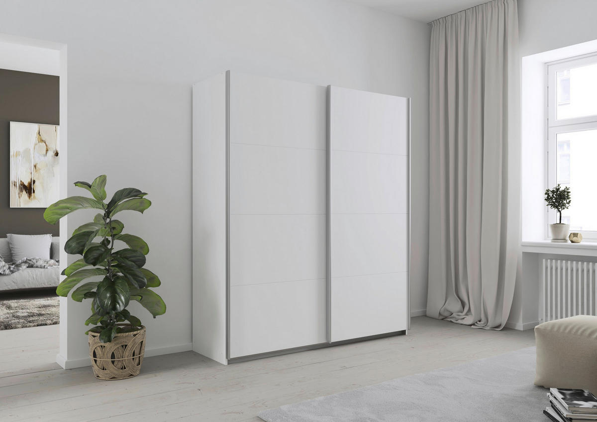 SCHWEBETÜRENSCHRANK 181/210/62 cm 2 Tür(en)-türig Weiß  - Alufarben/Weiß, KONVENTIONELL, Holzwerkstoff/Kunststoff (181/210/62cm) - home24
