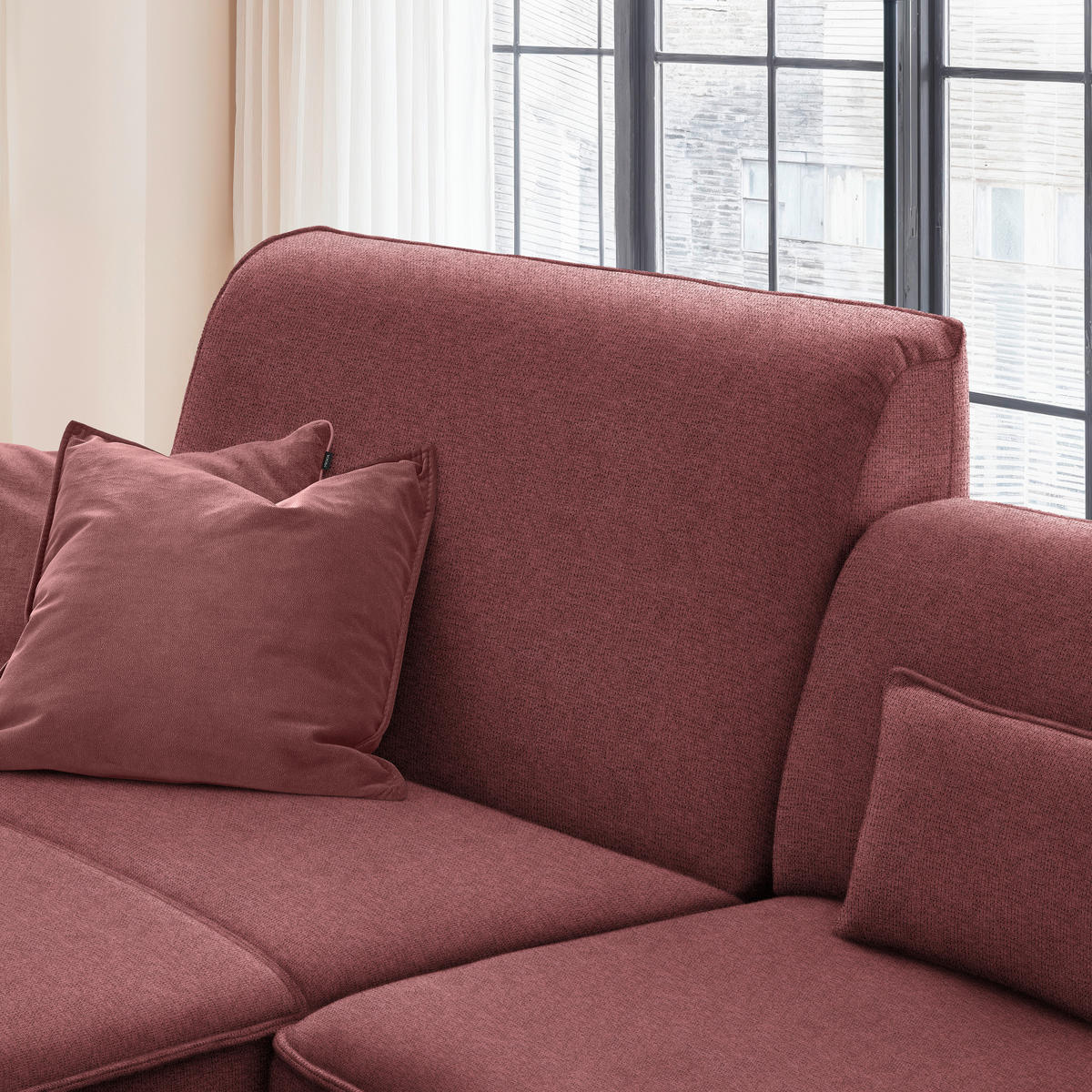 ECKSOFA in Flachgewebe Rot  - Rot/Schwarz, Design, Textil/Metall (190/285cm) - Johann Jakob