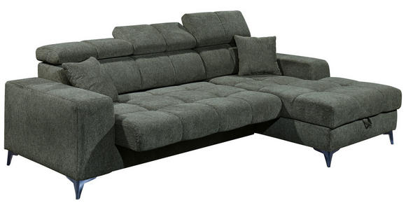 ECKSOFA Dunkelgrün Chenille Zierkissen, Bettkasten, Rücken echt, Kopfteilverstellung, Sitztiefenverstellung  - Dunkelgrün/Schwarz, KONVENTIONELL, Kunststoff/Textil (268/172cm) - Carryhome
