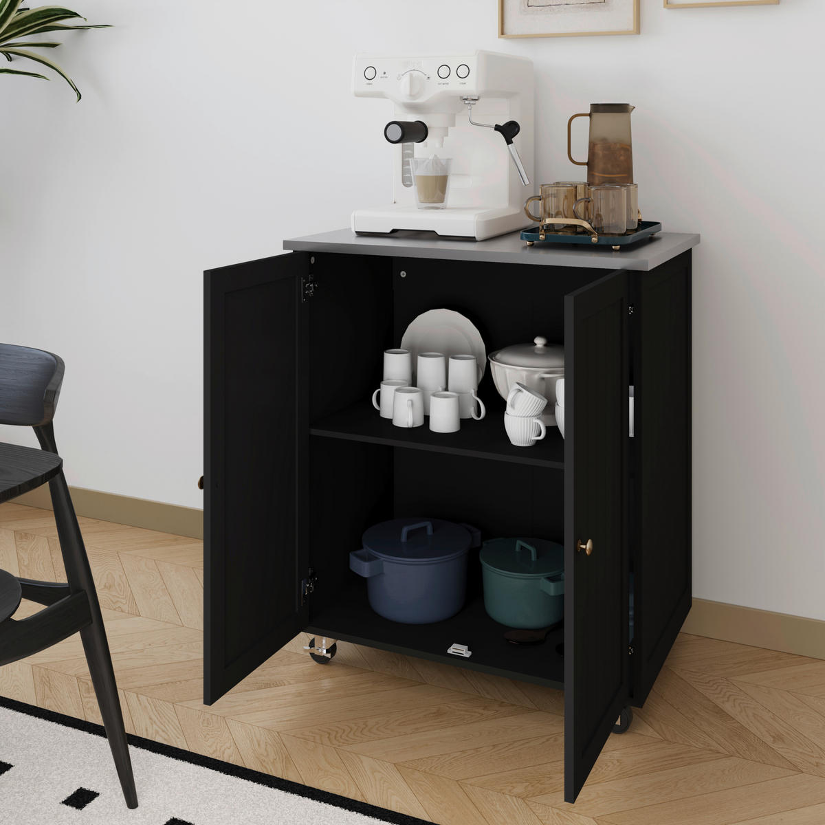 KÜCHENINSEL   in Schwarz, Edelstahlfarben  - Edelstahlfarben/Messingfarben, Basics, Holzwerkstoff/Metall (76/89/49,5cm) - MID.YOU