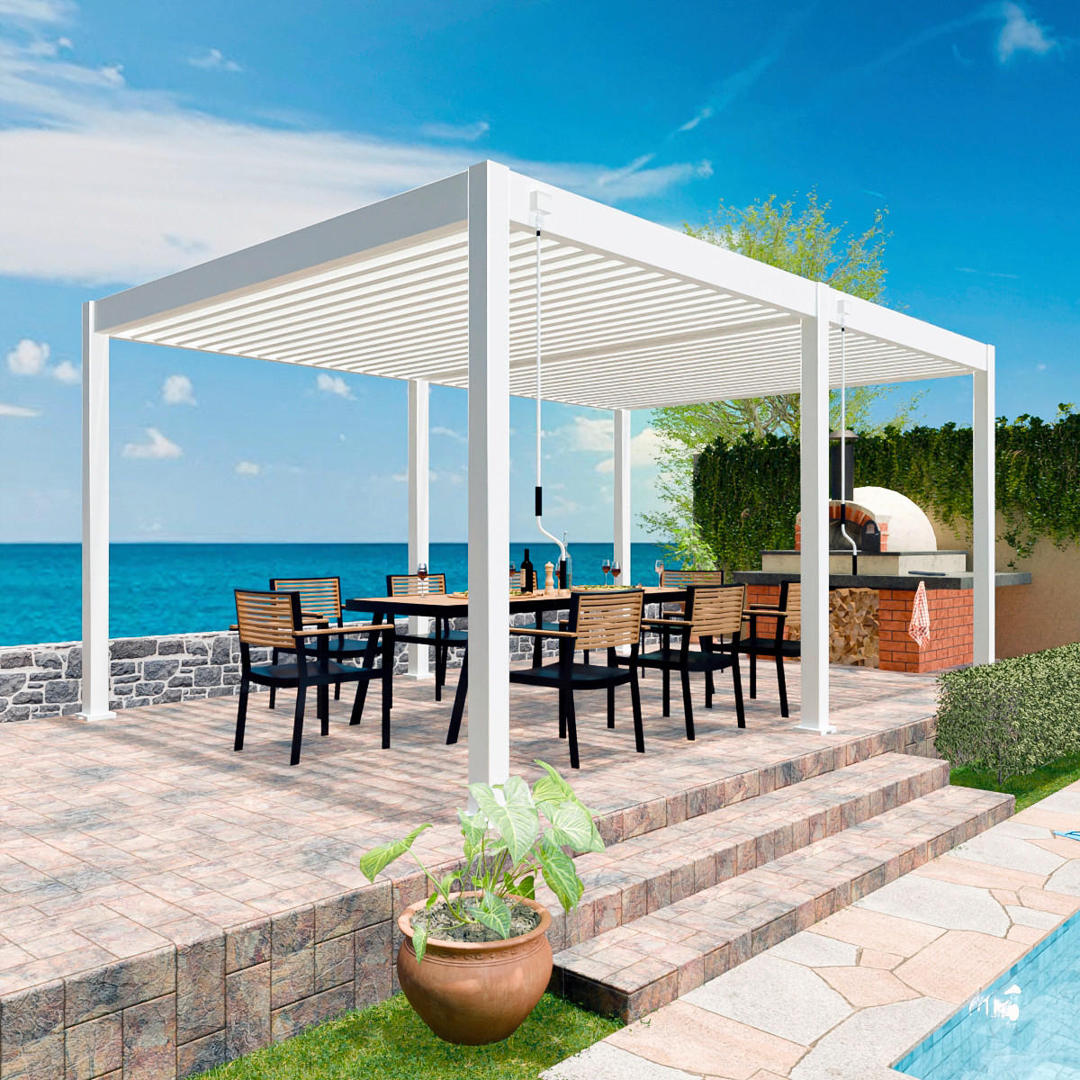PERGOLA 300/255/600 cm   - Weiß Hochglanz, Basics, Metall (300/255/600cm) - Gardenson