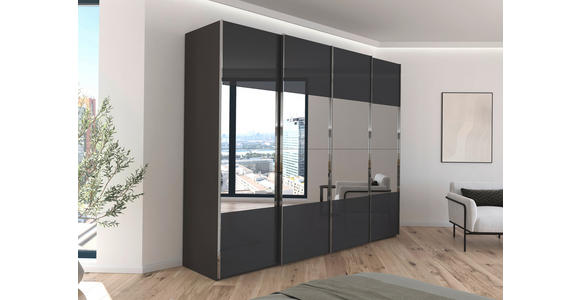 SCHWEBETÜRENSCHRANK  in Graphitfarben, Schwarz  - Chromfarben/Graphitfarben, Design, Glas/Holzwerkstoff (271/223/68cm) - Novel