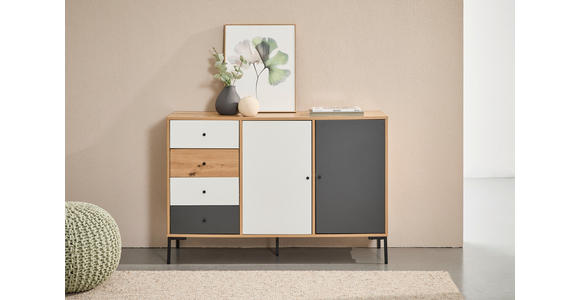 SIDEBOARD  120/80/40 cm 4 Schublade(n)  - Eichefarben/Schwarz, Design, Holzwerkstoff/Metall (120/80/40cm) - Carryhome