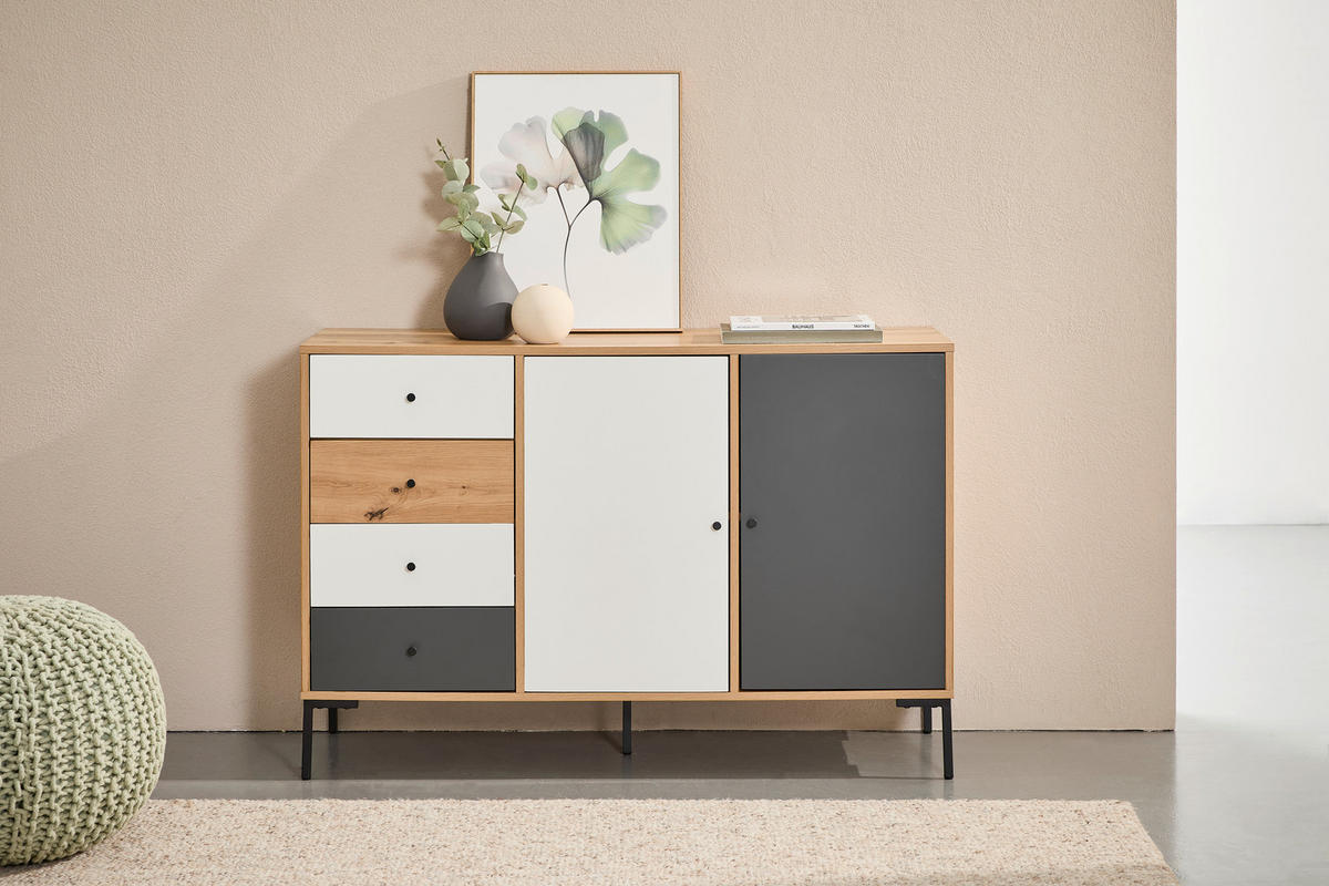 SIDEBOARD  in 120/80/40 cm  - Eichefarben/Schwarz, Design, Holzwerkstoff/Metall (120/80/40cm) - Carryhome