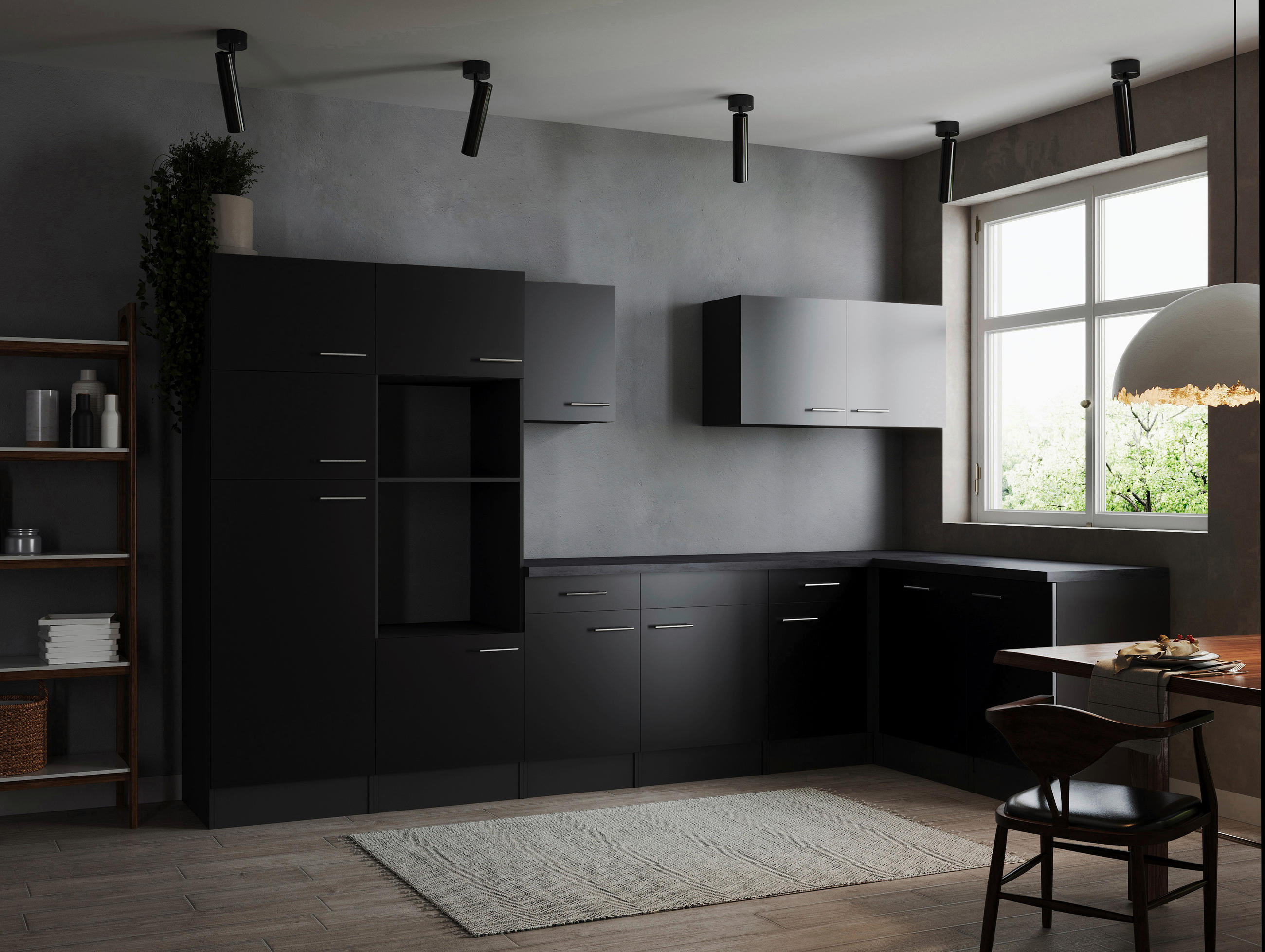 ECKKÜCHE 340/172 cm  in Grau, Schwarz  - Silberfarben/Schwarz, Design, Holzwerkstoff/Metall (340/172cm) - Respekta