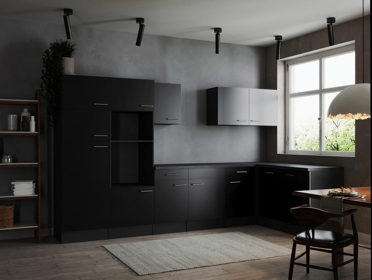 ECKKÜCHE 340/172 cm  in Grau, Schwarz  - Silberfarben/Schwarz, Design, Holzwerkstoff/Metall (340/172cm) - Respekta