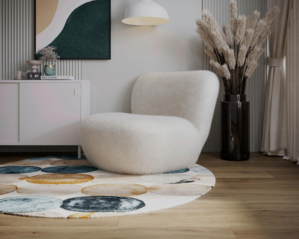 SESSEL Teddystoff Creme  - Creme/Schwarz, Design, Holz/Textil (76/70/70cm) - Livetastic