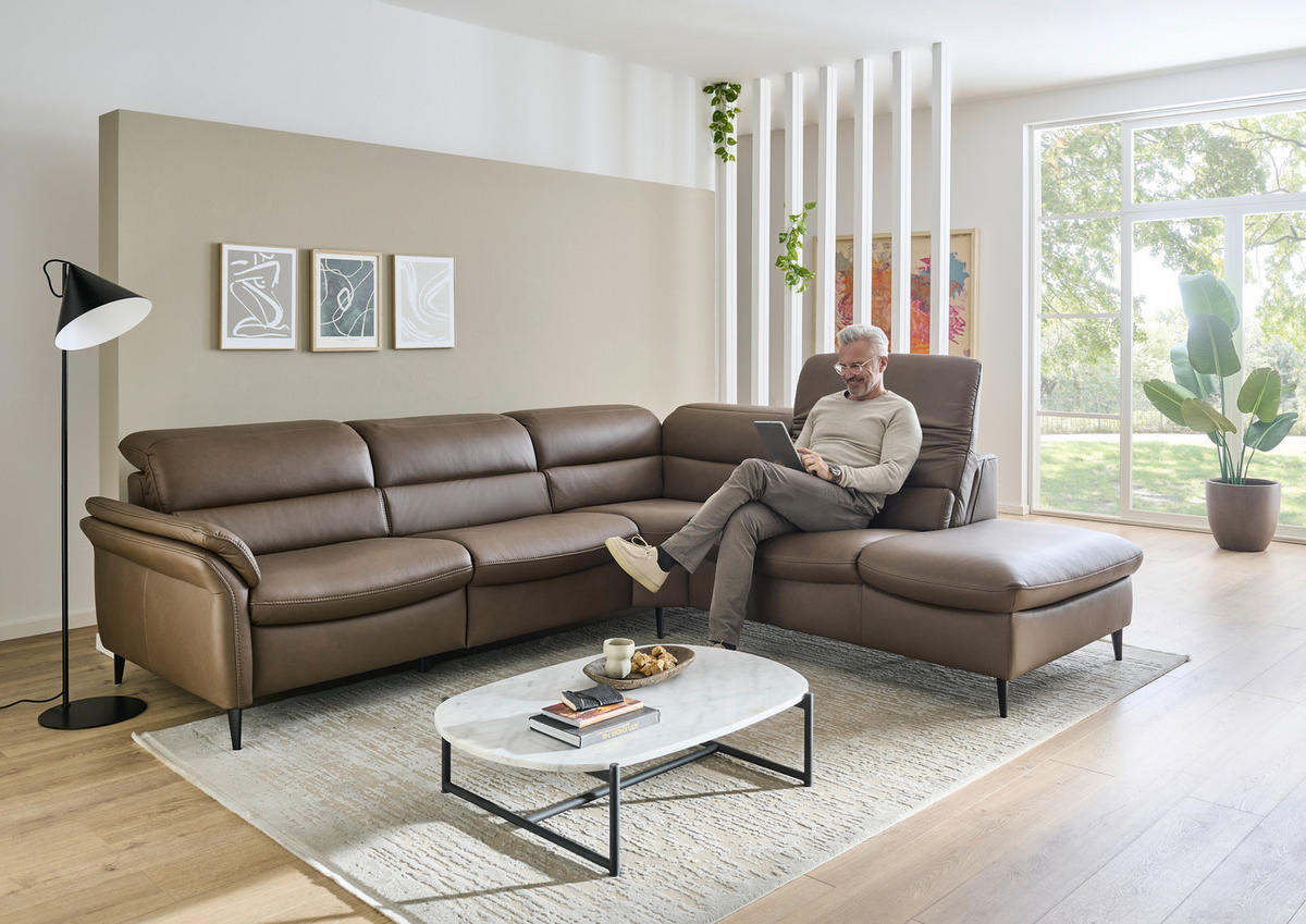 ECKSOFA Braun Echtleder  - Schwarz/Braun, Design, Leder/Metall (287/260cm) - Valdera