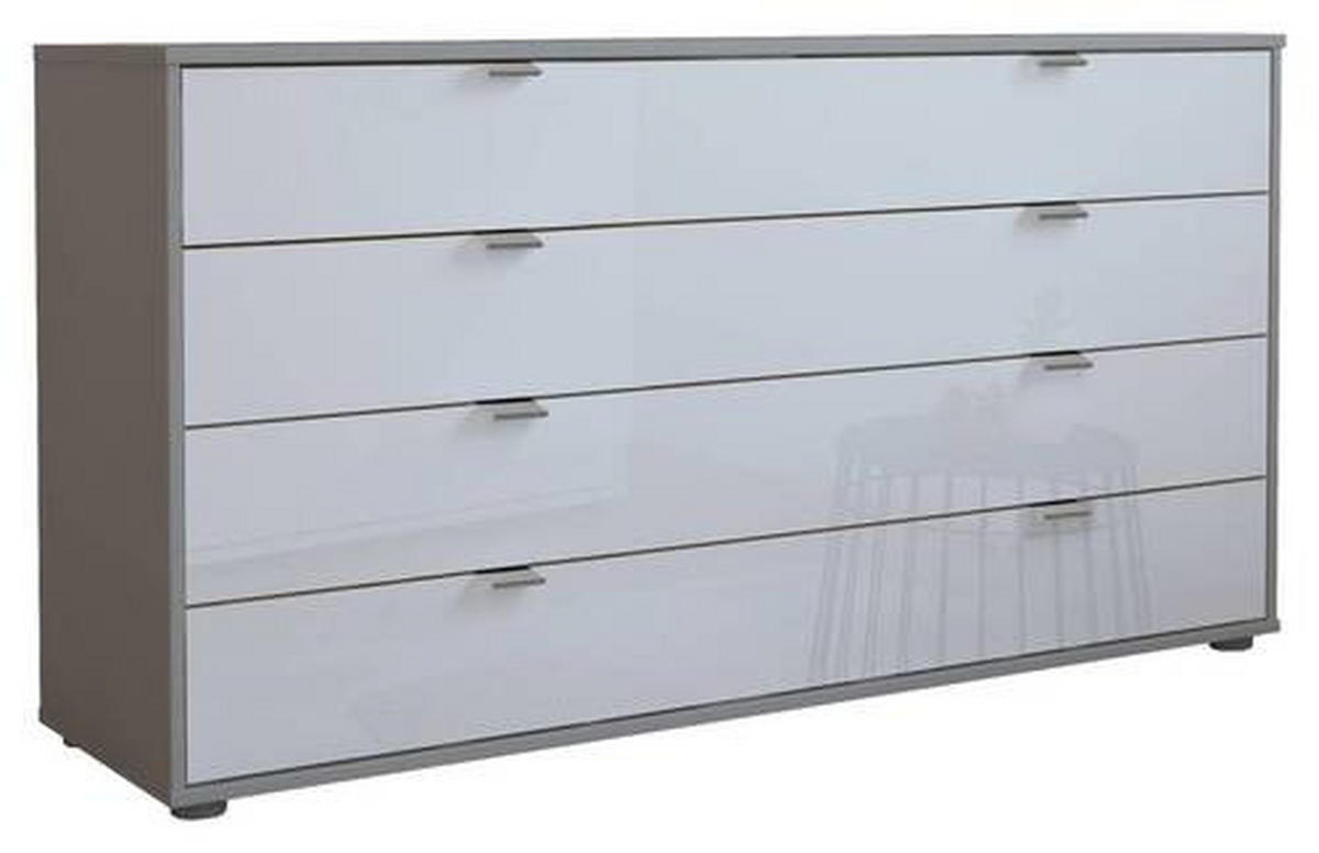 SIDEBOARD 141/70/43 cm  in Grau, Weiss  - Chromfarben/Weiss, Konventionell, Glas/Holzwerkstoff (141/70/43cm) - Dieter Knoll