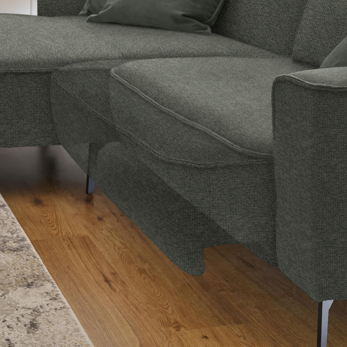 ECKSOFA in Flachgewebe Dunkelgrün  190/285 cm  - Dunkelgrün/Schwarz, Design, Textil/Metall (190/285cm) - Johann Jakob