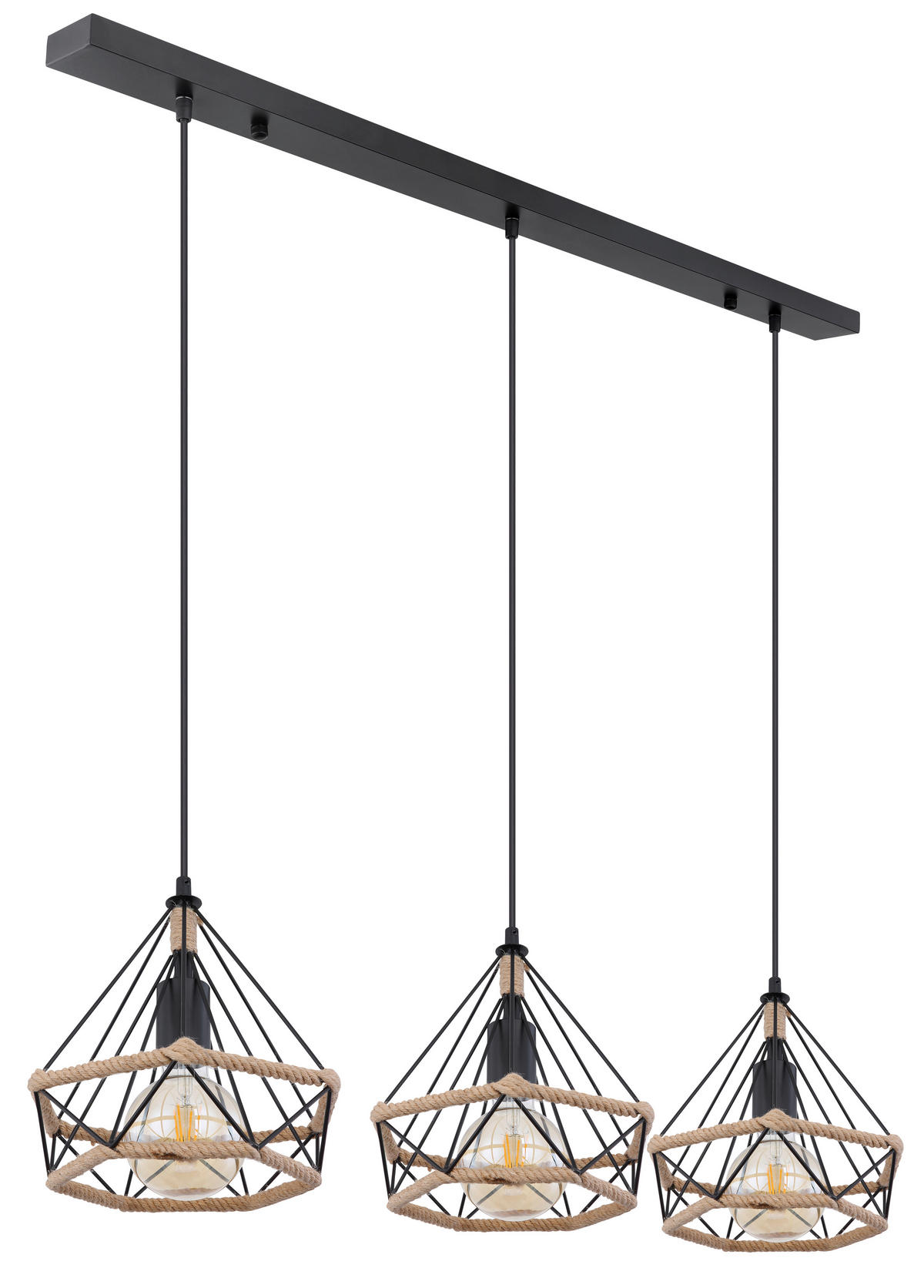 HÄNGELEUCHTE 100/25/120 cm    - Schwarz/Braun, Basics, Naturmaterialien/Metall (100/25/120cm) - Globo