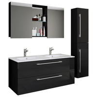 BADEZIMMER 4-teilig  in 145 cm  - Alufarben/Schwarz, MODERN, Keramik/Holzwerkstoff (145cm) - MID.YOU