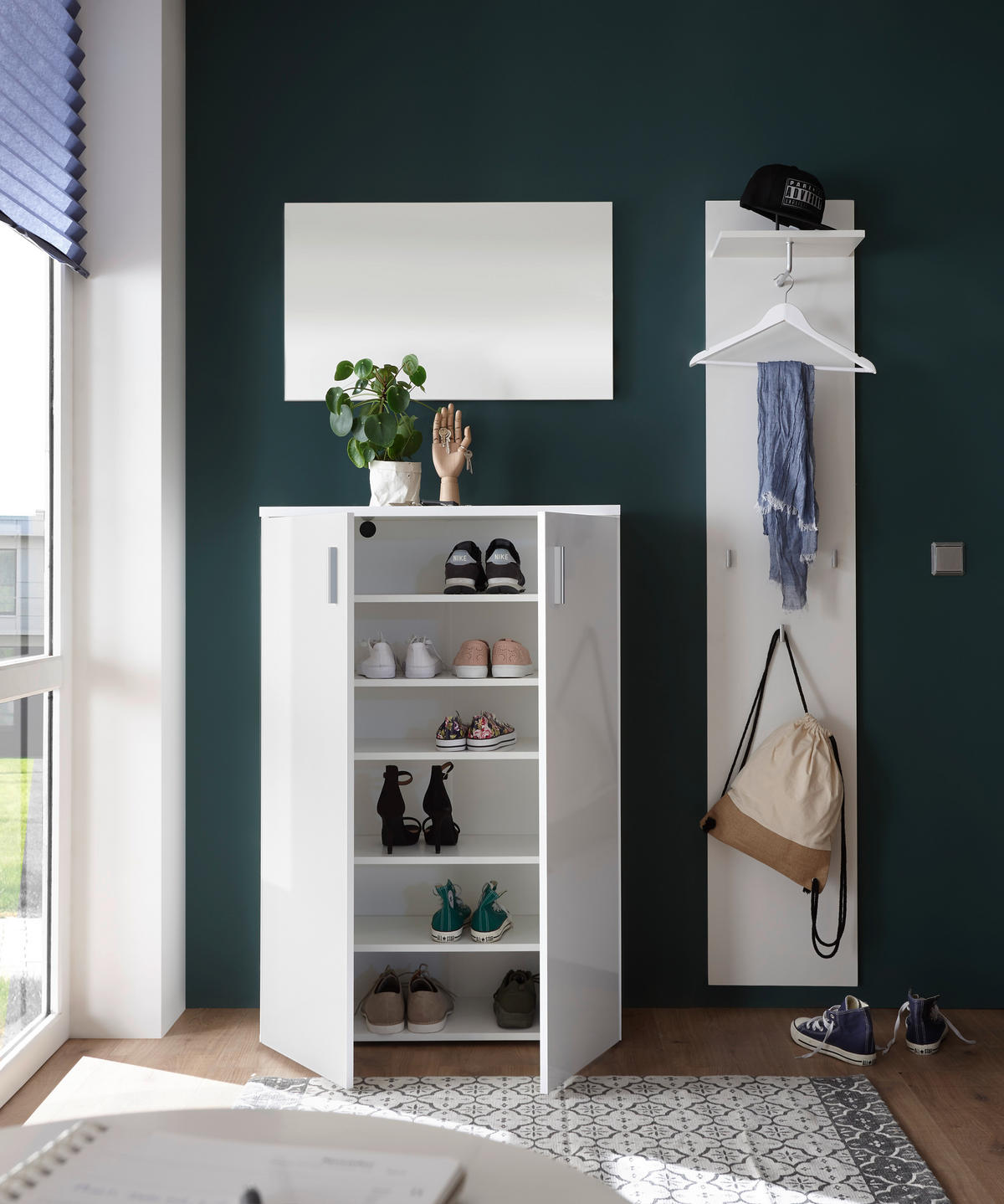 SKOSKÅP  i 80/120/35 cm  - vit/silver, Design, trämaterial/plast (80/120/35cm) - Carryhome