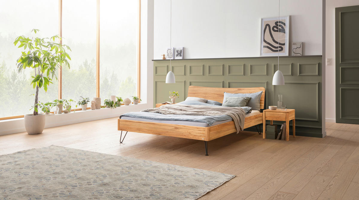 BETT 140/200 cm  in Buchefarben  - Buchefarben/Schwarz, Design, Holz/Metall (140/200cm) - Hasena