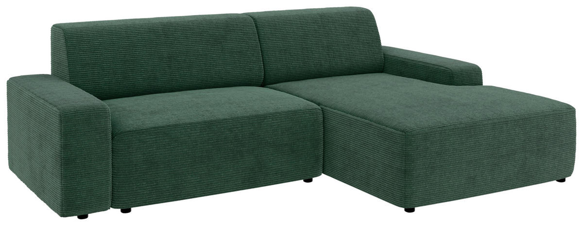 ECKSOFA in Cord Dunkelgrün  - Dunkelgrün/Schwarz, Modern, Kunststoff/Textil (246/162cm) - Trendmanufaktur