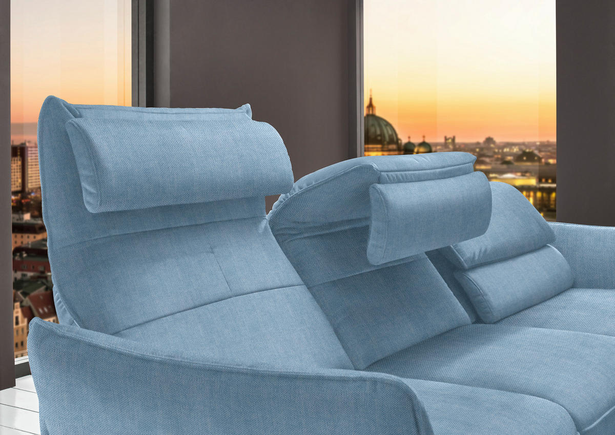 ECKSOFA in Velours Hellblau  - Schwarz/Hellblau, Design, Textil/Metall (283/153cm) - Valdera