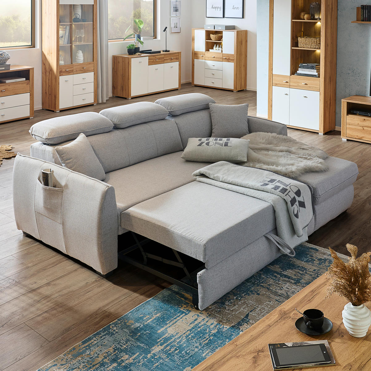 ECKSOFA in Flachgewebe Hellgrau  - Hellgrau/Schwarz, Modern, Kunststoff/Textil (182/237cm) - Carryhome