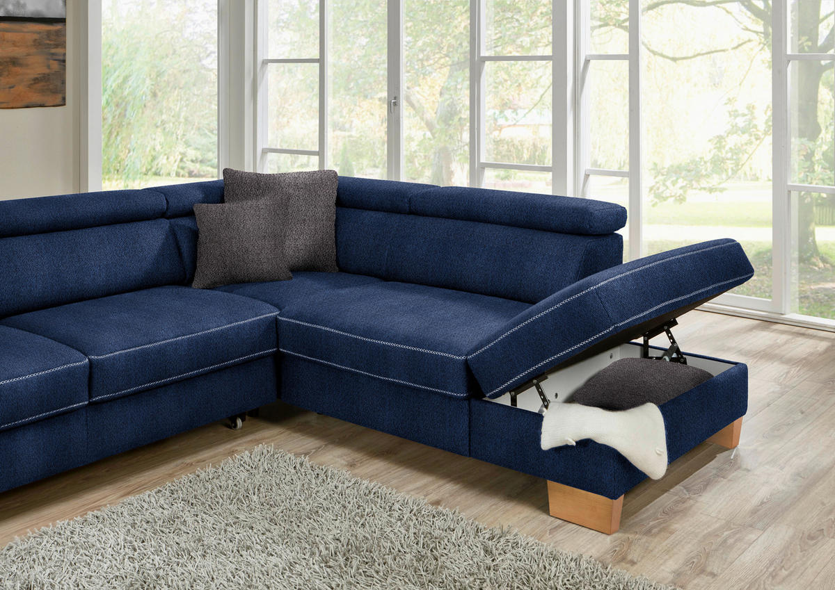 ECKSOFA in Mikrofaser Dunkelblau  226/273 cm  - Eichefarben/Beige, Natur, Holz/Textil (226/273cm) - Beldomo System