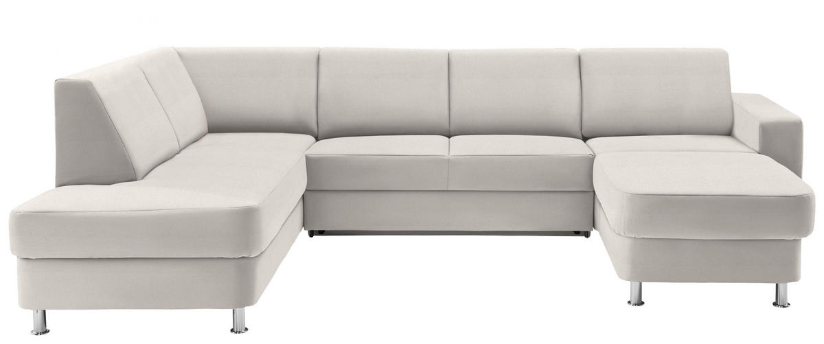 WOHNLANDSCHAFT Chenille Creme, Weiss  - Chromfarben/Weiss, Design, Kunststoff/Textil (198/301/165cm) - Xora