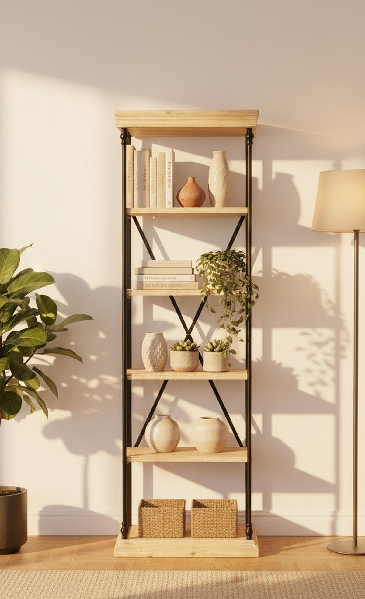 REGAL  60/196/43 cm Schwarz, Tannenholzfarben  - Tannenholzfarben/Schwarz, Design, Holz/Metall (60/196/43cm) - Landscape