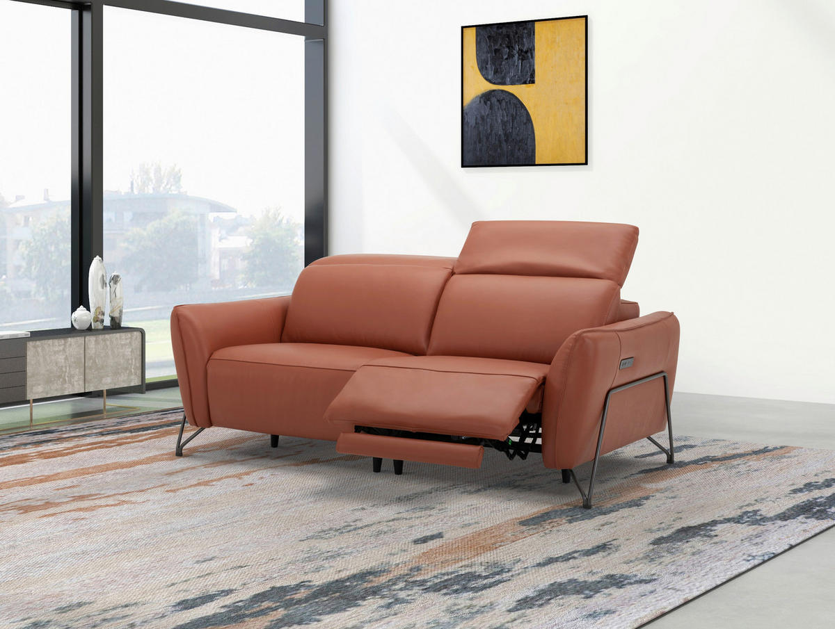 3-SITZER-SOFA Echtleder Cognac  - Cognac/Schwarz, LIFESTYLE, Leder/Metall (198/83/107/111cm) - Livetastic