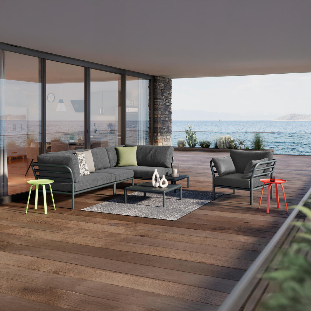 LOUNGEGARNITUR Aluminium  - Dunkelgrau/Anthrazit, Design, Textil/Metall (289/69/169cm) - Amatio