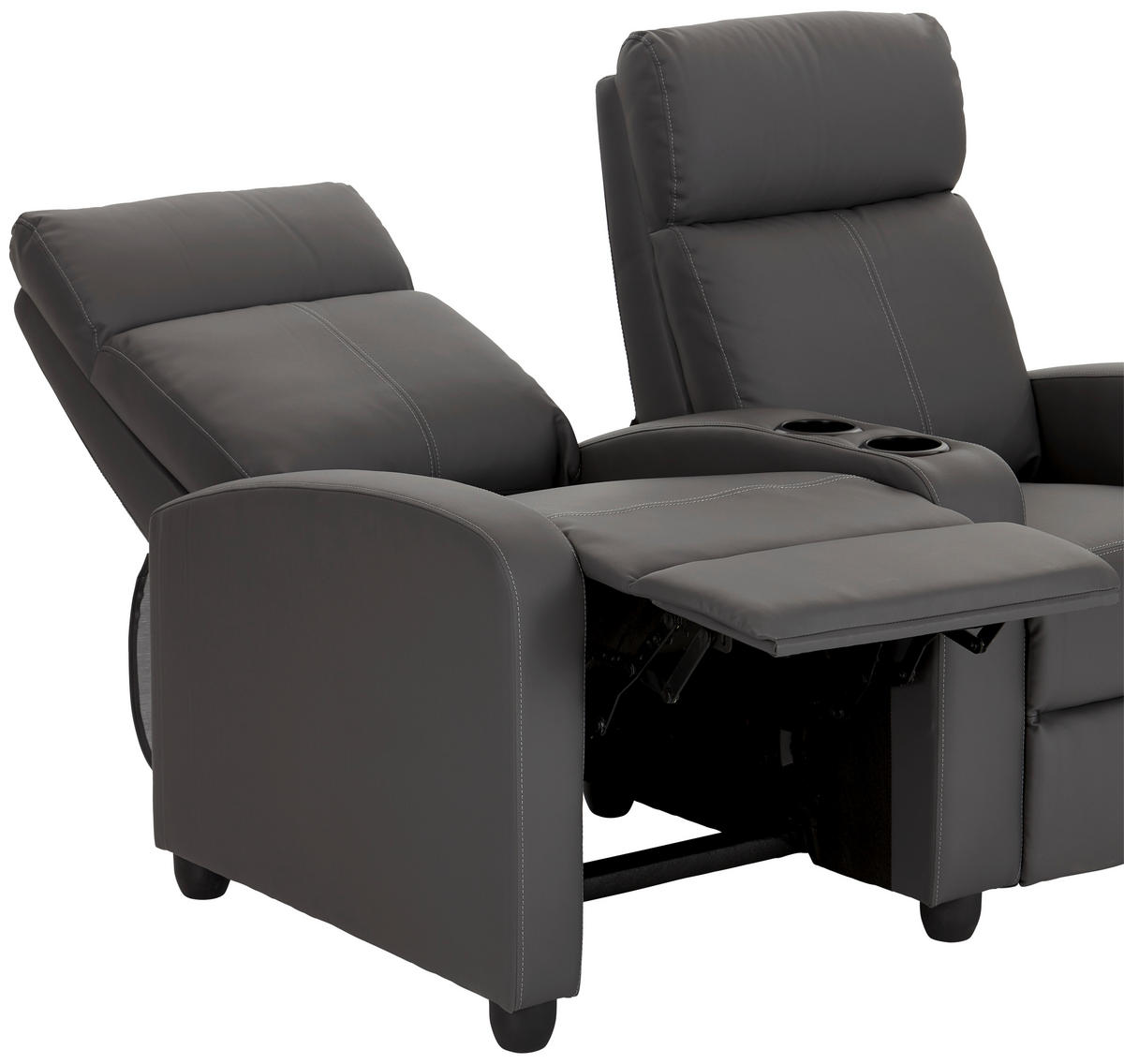 HEIMKINO-SOFA Lederlook Grau  - Schwarz/Grau, KONVENTIONELL, Kunststoff/Textil (128/100/87cm) - MID.YOU