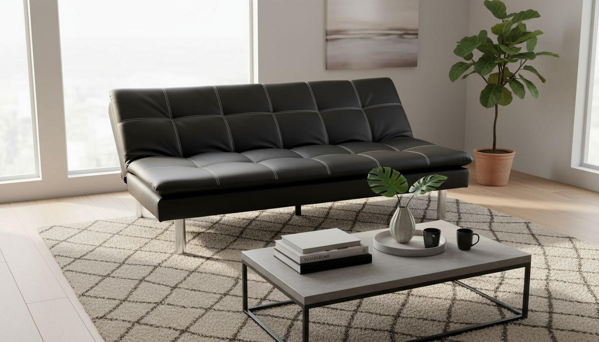 SCHLAFSOFA Lederlook Schwarz  - Silberfarben/Schwarz, Design, Textil/Metall (180/78/93cm) - P & B