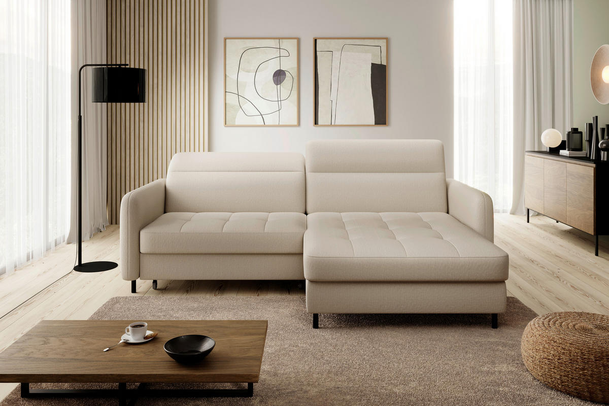 ECKSOFA in Velours Creme  228/165 cm  - Creme/Schwarz, Design, Textil/Metall (228/165cm) - MID.YOU