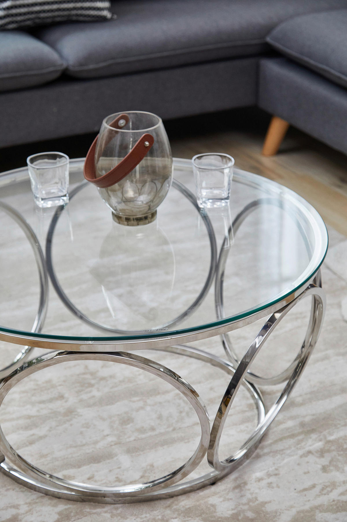 COUCHTISCH Sicherheitsglas, Klarglas 80/80/40 cm rund Klar, Silberfarben  - Klar/Silberfarben, Design, Glas/Metall (80/80/40cm) - Livetastic