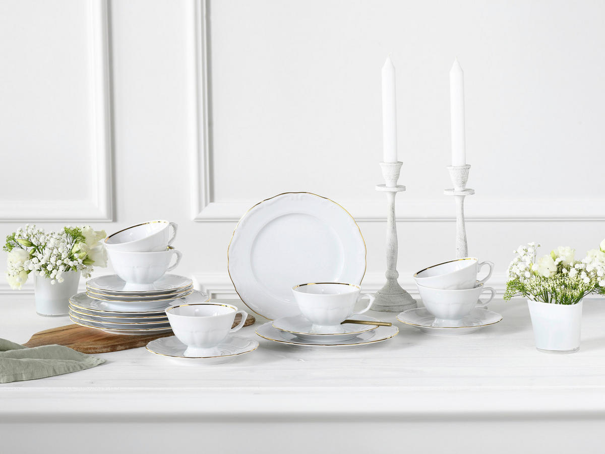 KAFFESERVIS Maria Theresia Gold 18 delar  - vit/guldfärgad, Basics, keramik (34/28,5/25,5cm) - Creatable