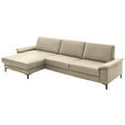 ECKSOFA  in Echtleder Creme, Naturfarben  176/334 cm  - Creme/Schwarz, Design, Leder/Metall (176/334cm) - Dieter Knoll