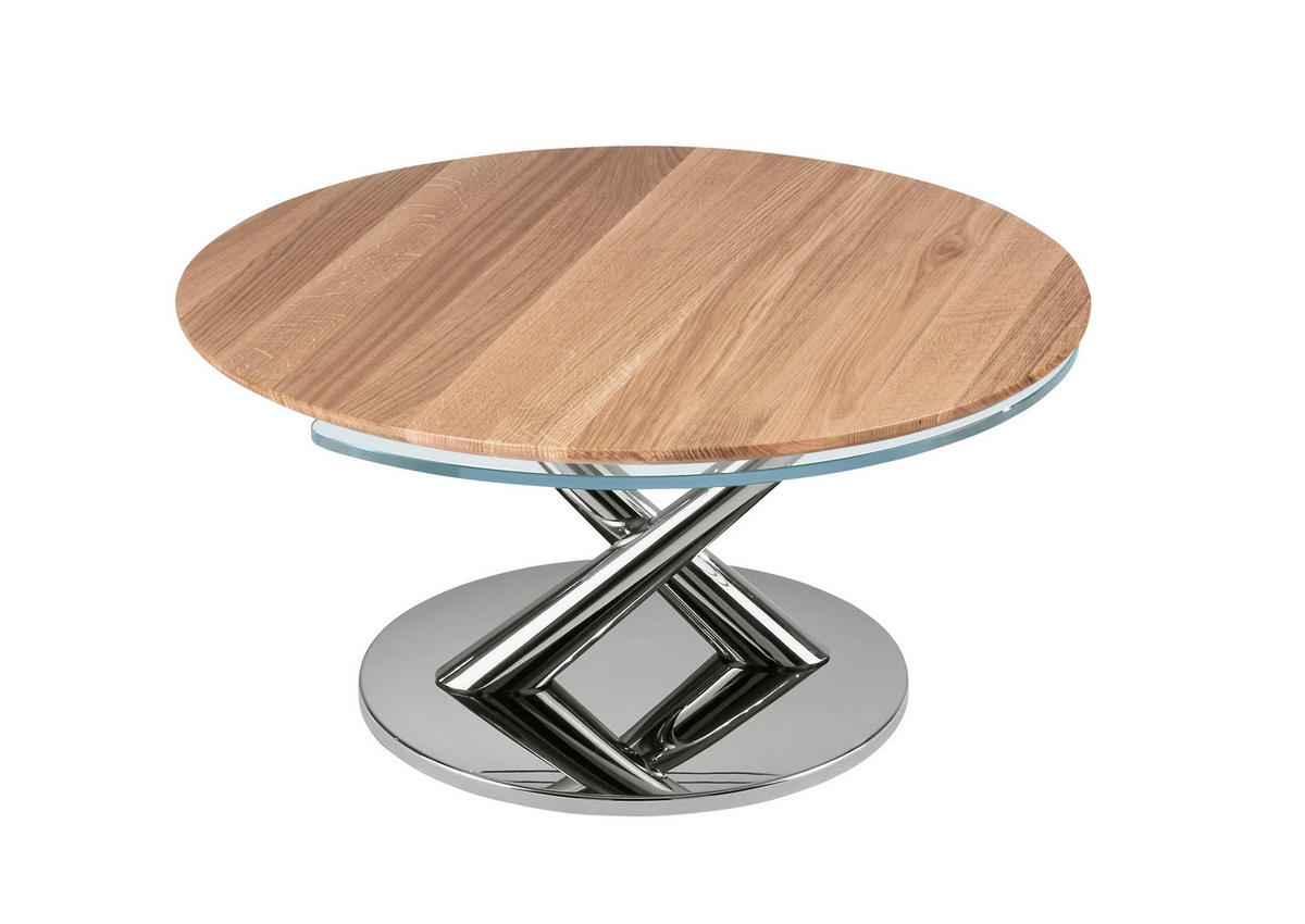 COUCHTISCH Glas, Metall, Holz 80-128/80/40 cm  - Klar/Chromfarben, Design, Glas/Holz (80-128/80/40cm) - Naos