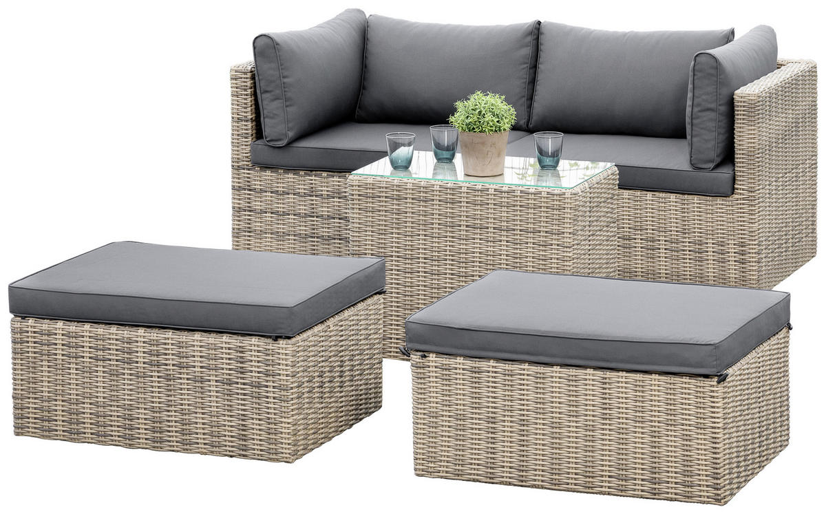 LOUNGEGARNITUR 12-teilig   88/65/68 cm Aluminium  - Dunkelgrau/Grau, KONVENTIONELL, Glas/Kunststoff (88/65/68cm) - Gardenson