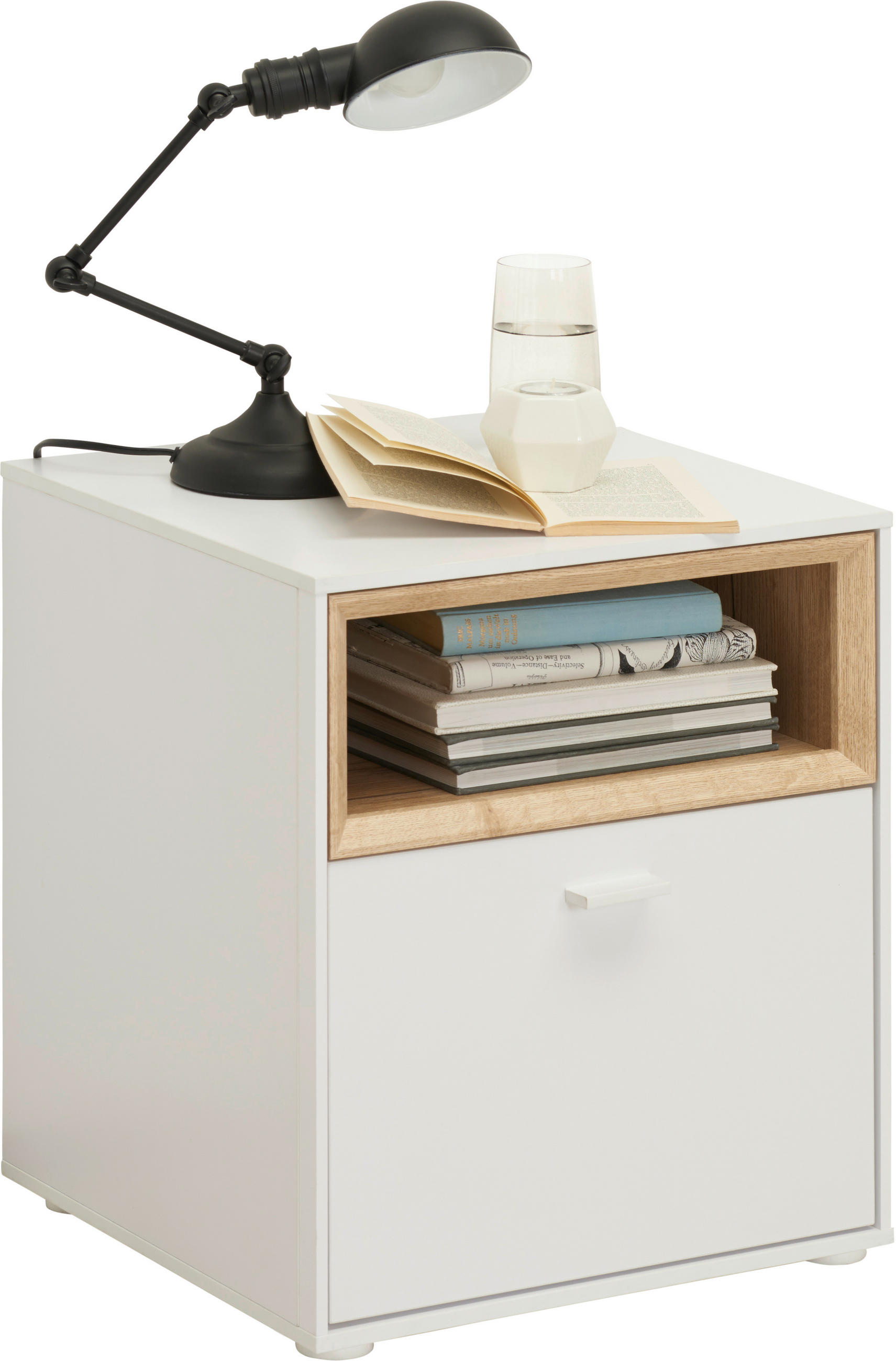 NOČNÍ STOLEK bílá, barvy dubu - bílá/barvy dubu, Design, kompozitní dřevo/plast (41,8/48/40cm) - Hom`in