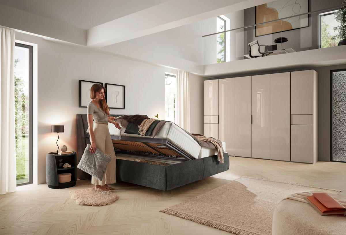 POLSTERBETT 180/200 cm,  in Anthrazit, Lattenrost, Bettkasten,  - Anthrazit/Schwarz, Design, Holz/Holzwerkstoff (180/200cm) - Dieter Knoll