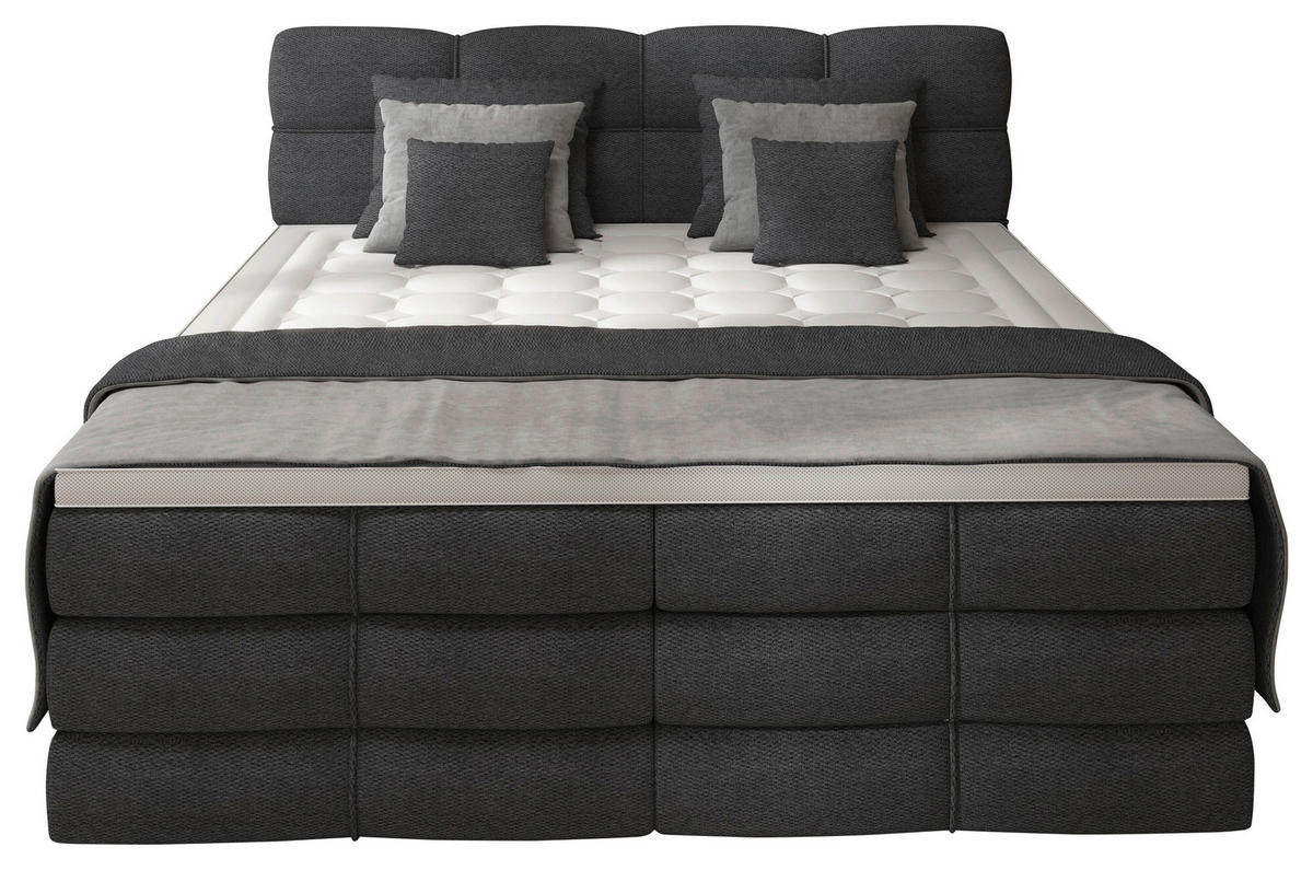 BOXSPRINGBETT 180/200 cm,  in Dunkelgrau, gepolstertes Kopfteil, Bettkasten, Topper, Matratzen, H3 + H3 = fest  - Dunkelgrau/Schwarz, Design, Kunststoff/Textil (180/200cm) - Chameo