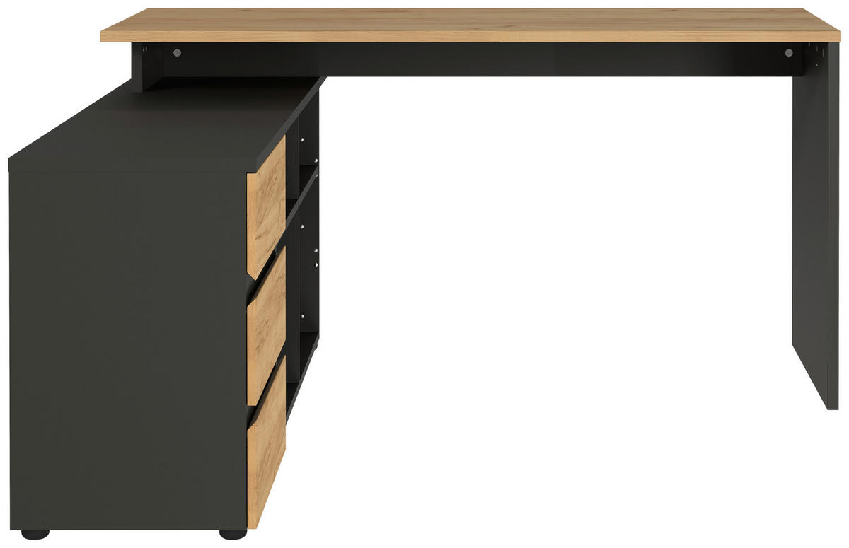 ECKSCHREIBTISCH 146/145/75 cm  in Graphitfarben, Eichefarben  - Eichefarben/Graphitfarben, MODERN, Holzwerkstoff (146/145/75cm) - Germania