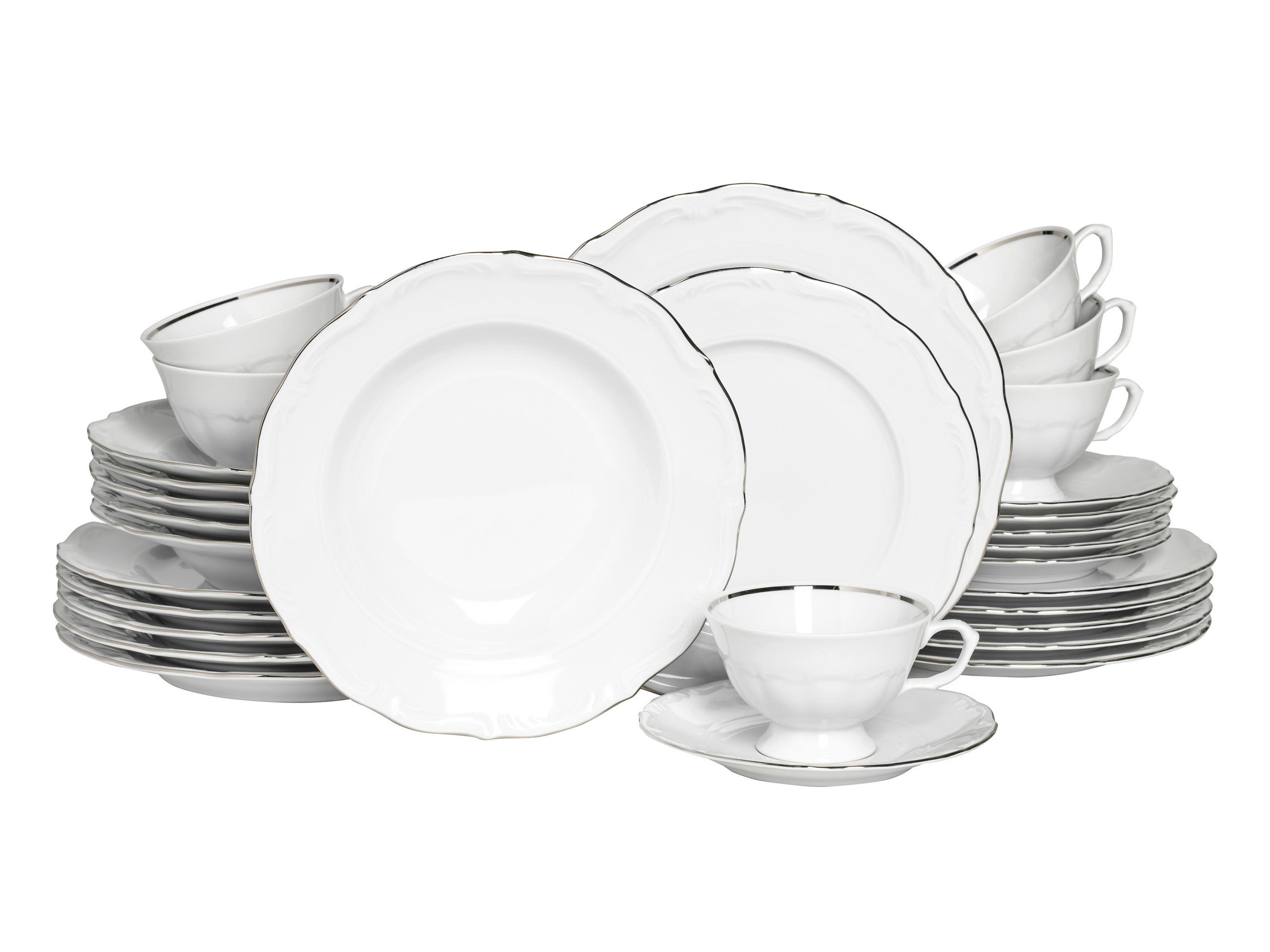 KOMBISERVICE Weiß, Platinfarben 30-teilig Maria Theresia Platin  - Platinfarben/Weiß, Basics, Keramik (44/28/33cm) - Creatable