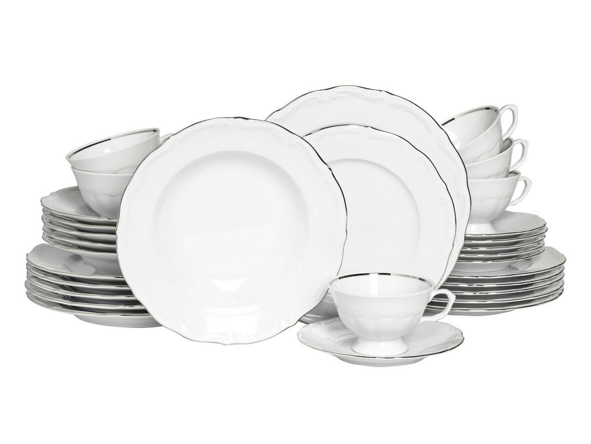 KOMBISERVICE Weiß, Platinfarben 30-teilig Maria Theresia Platin  - Platinfarben/Weiß, Basics, Keramik (44/28/33cm) - Creatable