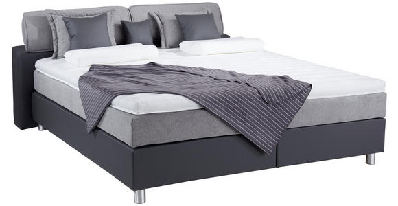 Boxspringbett mit Topper & Matratze H2 180x200cm Hampton - Anthrazit/Alufarben, KONVENTIONELL, Textil (180/200cm) - Luca Bessoni