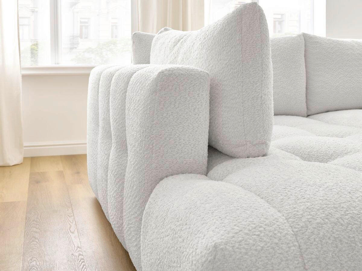 ECKSCHLAFSOFA EVEREST Bouclé Weiß  inkl. Rückenkissen, Schlaffunktion  - Schwarz/Weiß, MODERN, Kunststoff/Textil (204/282cm)