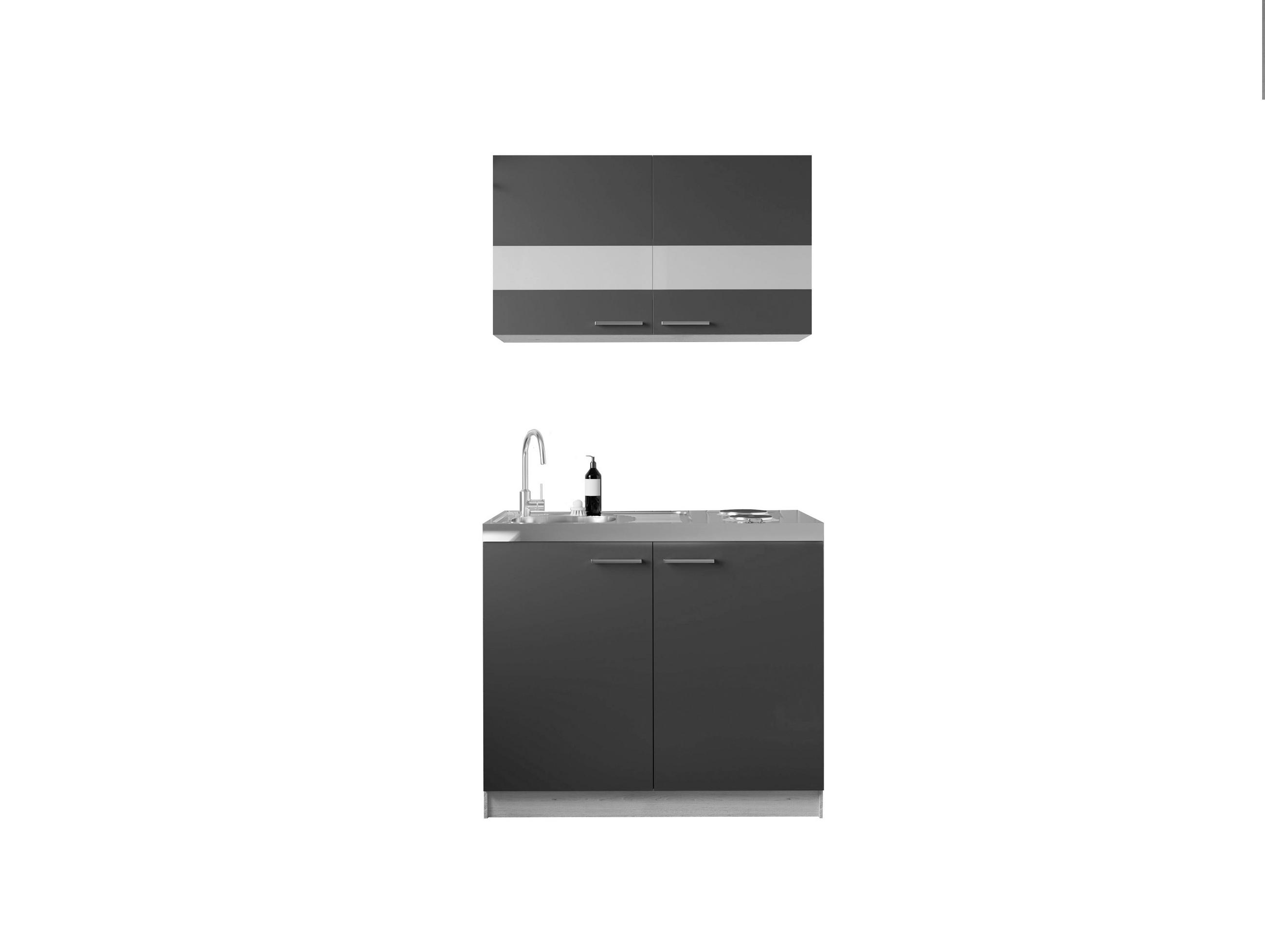 MINIKÜCHE 100 cm   in Schwarz, Eichefarben  - Eichefarben/Silberfarben, Basics, Glas/Holzwerkstoff (100cm) - Respekta