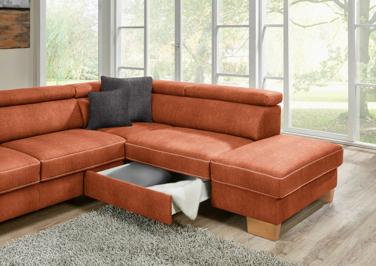 ECKSOFA in Mikrofaser Terracotta  - Eichefarben/Beige, Natur, Holz/Textil (226/273cm) - Beldomo System