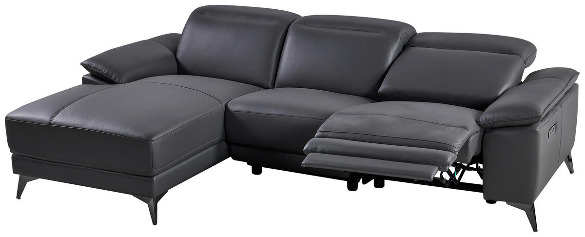 ECKSOFA Grau Echtleder  - Schwarz/Grau, Design, Leder/Metall (171/255cm) - Livetastic