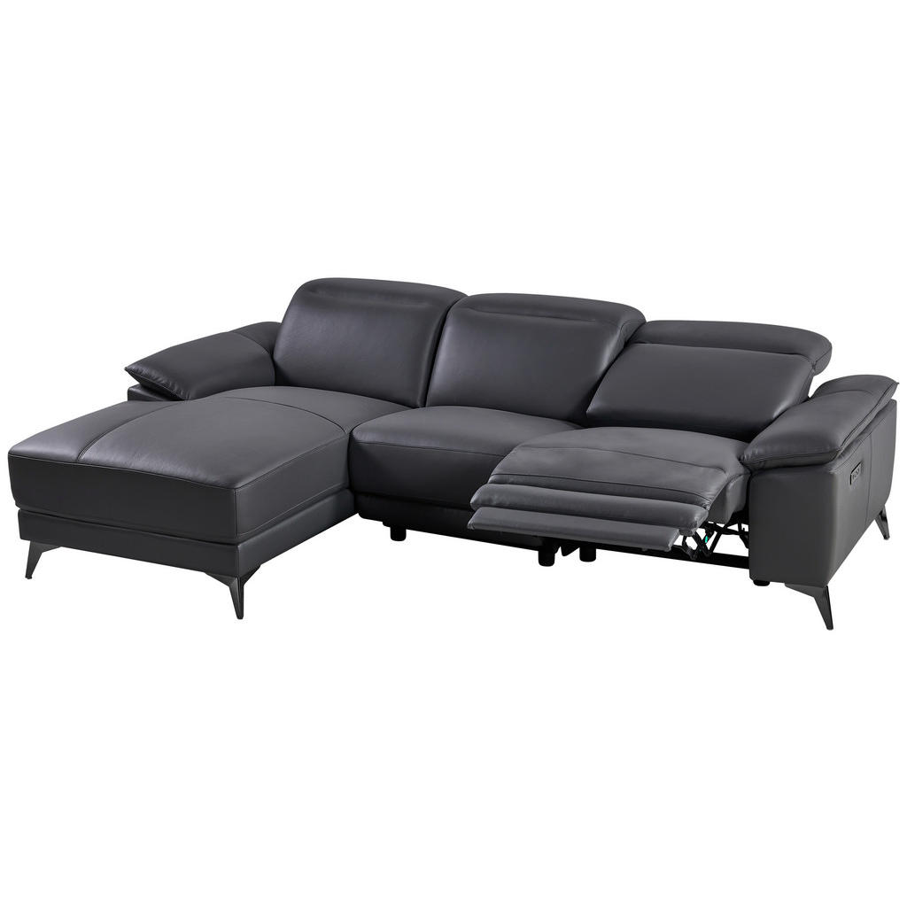 Thumbnail - Livetastic Ecksofa, Grau, Leder, Echtleder, Rindleder, 3-Sitzer, Ottomane links, L-Form, 255x171 cm, Made in Europe, mot...