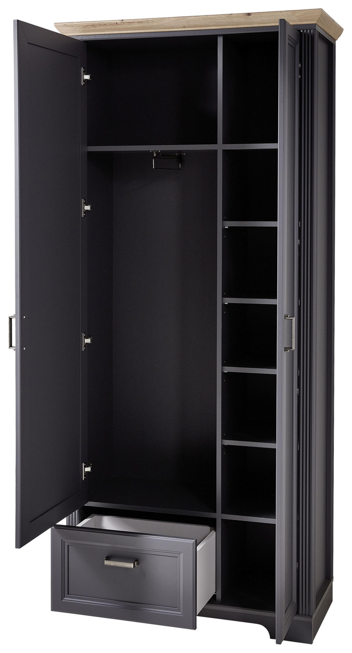 GARDEROBENSCHRANK  in 93/204/41 cm  - Graphitfarben, ROMANTIK / LANDHAUS, Glas/Holzwerkstoff (93/204/41cm) - Landscape